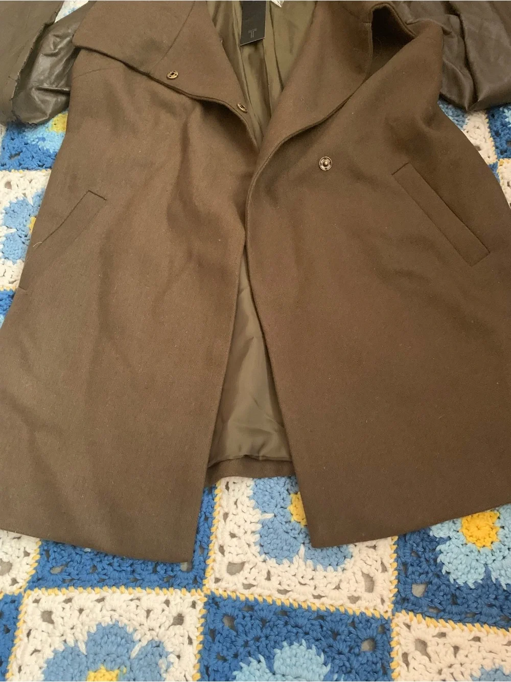 Tinley Road Olive Green Wool Blend Coat with Vegan Leather Sleeves